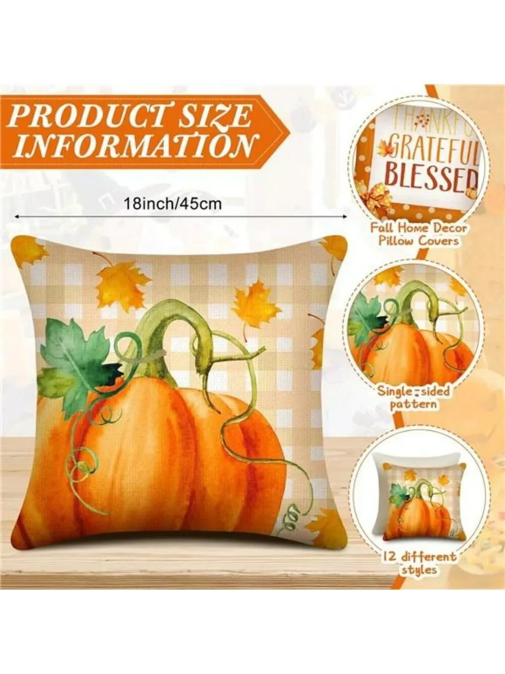 Fall Pumpkin Pillow Covers Set of 12 Thanksgiving Autumn Throw Pillow Cases 18x1
